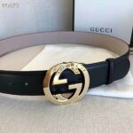 Gucci GG Unisex Leather Belt with Interlocking G Buckle Black 4 cm Width - Image 2