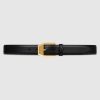 Gucci GG Unisex Leather Belt with Squared Buckle 3 cm Width