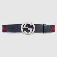 Gucci GG Unisex Web Belt with G Buckle Interlocking G Blue 4 cm Width