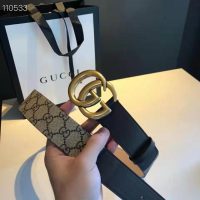 Gucci Unisex GG Belt with Double G Buckle Beige/Ebony GG Supreme Black Leather