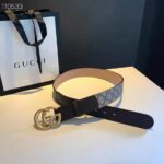 Gucci Unisex GG Belt with Double G Buckle Beige/Ebony GG Supreme Black Leather – Bild 3