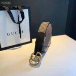 Gucci Unisex GG Belt with Double G Buckle Beige/Ebony GG Supreme Black Leather – Bild 4