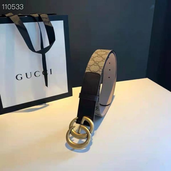 Gucci Unisex GG Belt with Double G Buckle BeigeEbony GG Supreme Black Leather (5)