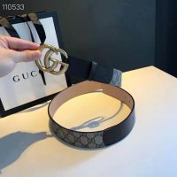 Gucci Unisex GG Belt with Double G Buckle Beige/Ebony GG Supreme Black Leather