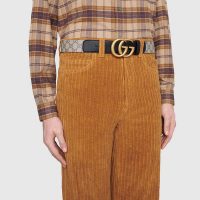 Gucci Unisex GG Belt with Double G Buckle Beige/Ebony GG Supreme Black Leather