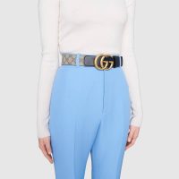 Gucci Unisex GG Belt with Double G Buckle Beige/Ebony GG Supreme Black Leather