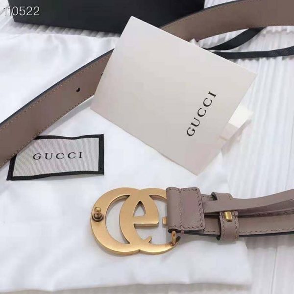 Gucci Unisex GG Marmont Leather Belt Double G Buckle 2 cm Width-Pink (7)