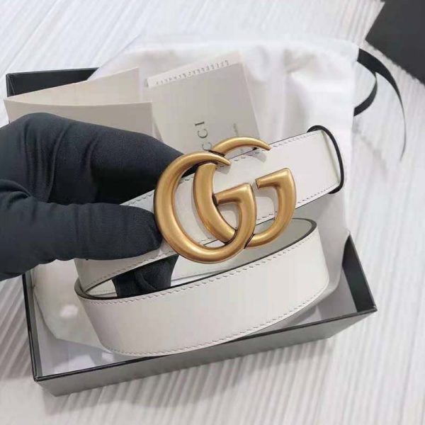 Gucci Unisex GG Marmont Leather Belt Double G Buckle 2 cm Width-White (1)
