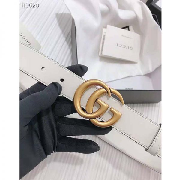 Gucci Unisex GG Marmont Leather Belt Double G Buckle 2 cm Width-White (3)