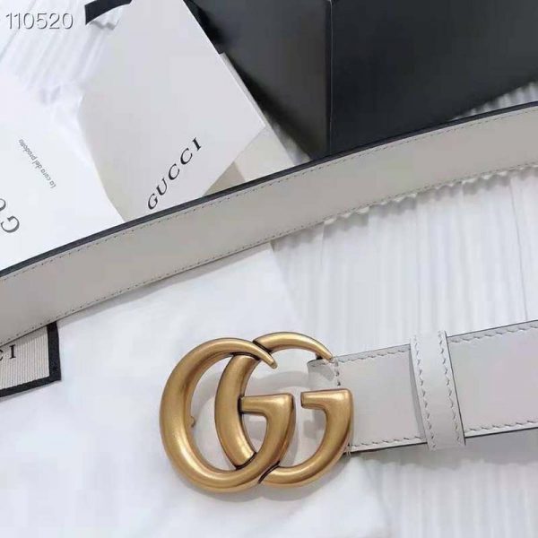 Gucci Unisex GG Marmont Leather Belt Double G Buckle 2 cm Width-White (5)