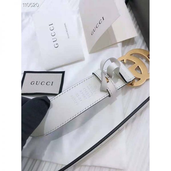 Gucci Unisex GG Marmont Leather Belt Double G Buckle 2 cm Width-White (6)