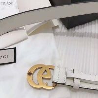 Gucci Unisex GG Marmont Leather Belt Double G Buckle 2 cm Width-White