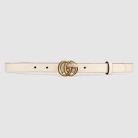 Gucci Unisex GG Marmont Leather Belt Double G Buckle 2 cm Width-White