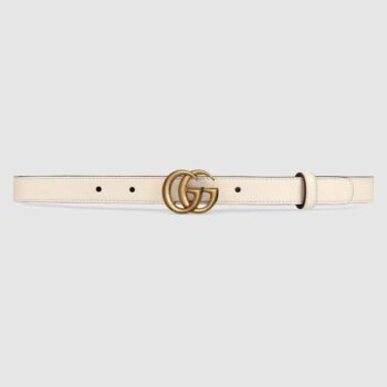 Gucci Unisex GG Marmont Leather Belt Double G Buckle 2 cm Width-White