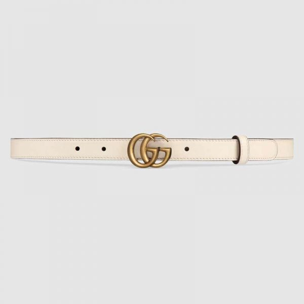 Gucci Unisex GG Marmont Leather Belt Double G Buckle 2 cm Width-White
