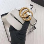 Gucci Unisex GG Marmont Leather Belt Double G Buckle 2 cm Width-White - immagine 5
