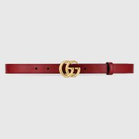 Gucci Unisex GG Marmont Thin Leather Belt with Shiny Double G Buckle-Red