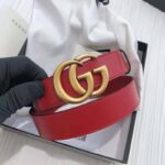 Gucci Unisex GG Marmont Thin Leather Belt with Shiny Double G Buckle-Red - Image 3