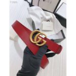 Gucci Unisex GG Marmont Thin Leather Belt with Shiny Double G Buckle-Red - Image 5
