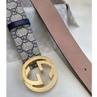 Gucci Unisex GG Supreme Belt G Buckle Beige/Blue GG Supreme Canvas 4 cm Width