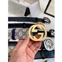 Gucci Unisex GG Supreme Belt G Buckle Beige/Blue GG Supreme Canvas 4 cm Width