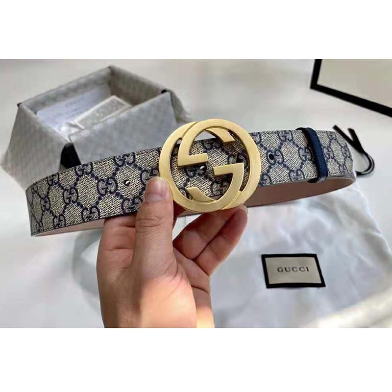 Gucci Blue GG Supreme Canvas Interlocking G Buckle Belt 90 CM Gucci