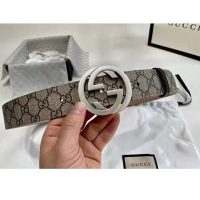Gucci Unisex GG Supreme Belt with G Buckle Beige/Ebony Supreme Canvas 4 cm Width