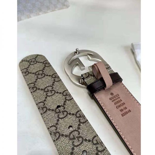 Gucci Unisex GG Supreme Belt with G Buckle BeigeEbony Supreme Canvas 4 cm Width (7)