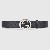 Gucci Unisex GG Supreme Belt with G Buckle Black/Grey GG Supreme Canvas 4 cm Width