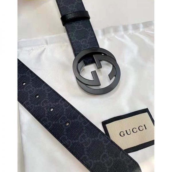 Gucci Unisex GG Supreme Belt with G Buckle BlackGrey GG Supreme Canvas 4 cm Width (3)