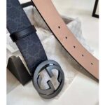 Gucci Unisex GG Supreme Belt with G Buckle Black/Grey GG Supreme Canvas 4 cm Width - Image 3