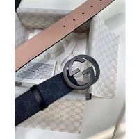 Gucci Unisex GG Supreme Belt with G Buckle Black/Grey GG Supreme Canvas 4 cm Width