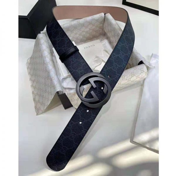 Gucci Unisex GG Supreme Belt with G Buckle BlackGrey GG Supreme Canvas 4 cm Width (6)