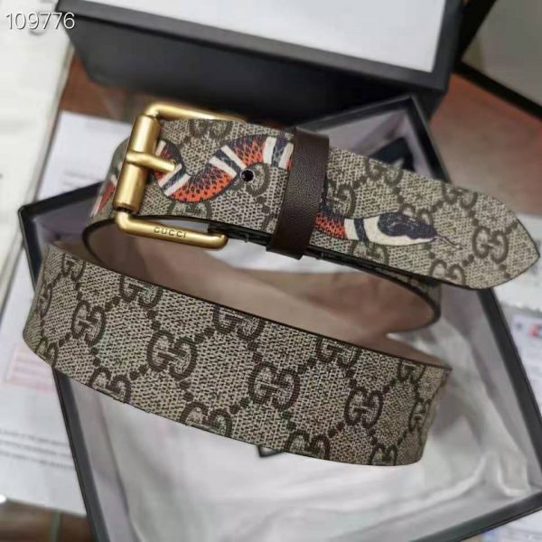 Gucci GG Supreme Belt with Kingsnake Print 4 cm Width Canvas - LULUX