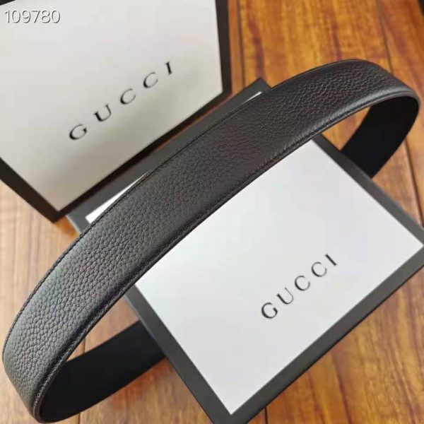Gucci Unisex Leather Belt with Interlocking G Buckle 4 cm Width Black Leather (5)