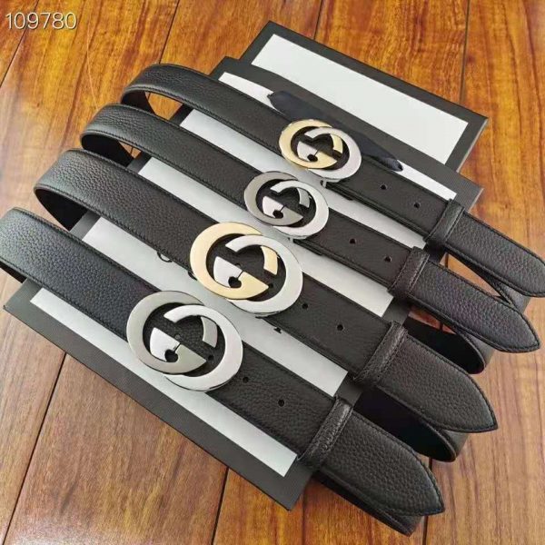 Gucci Unisex Leather Belt with Interlocking G Buckle 4 cm Width Black Leather (6)