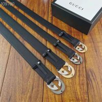 Gucci Unisex Leather Belt with Interlocking G Buckle 4 cm Width Black Leather