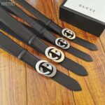 Gucci Unisex Leather Belt with Interlocking G Buckle 4 cm Width Black Leather - Image 7