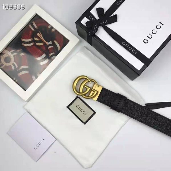 Gucci Unisex Reversible Leather Belt with Double G Buckle 4 cm Width-Black (1)