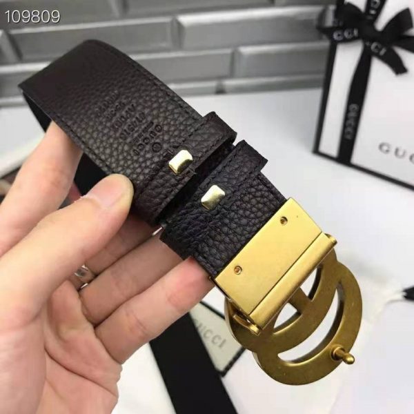Gucci Unisex Reversible Leather Belt with Double G Buckle 4 cm Width-Black (7)