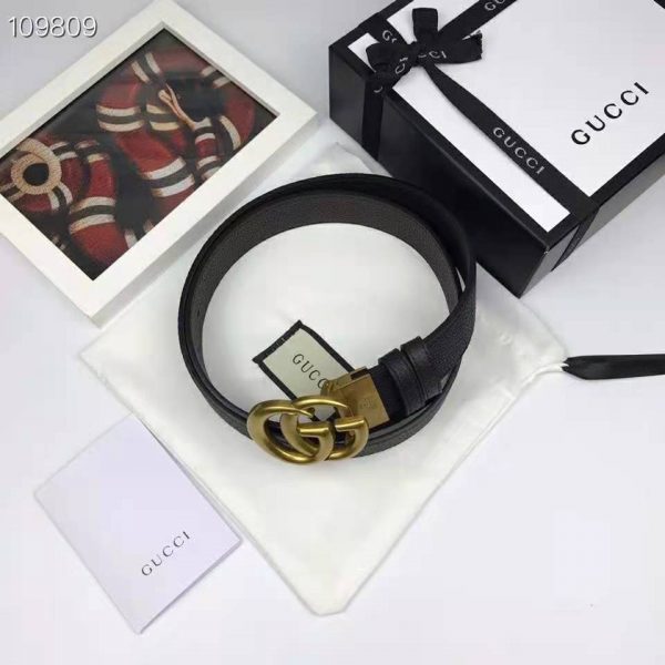 Gucci Unisex Reversible Leather Belt with Double G Buckle 4 cm Width-Black (8)