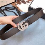 Gucci Women GG Leather Belt with Double G Buckle 4 cm Width-Black – Image 2