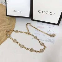 Gucci Women Interlocking G Chain Belt Shiny Gold-Toned Metal Double Chain