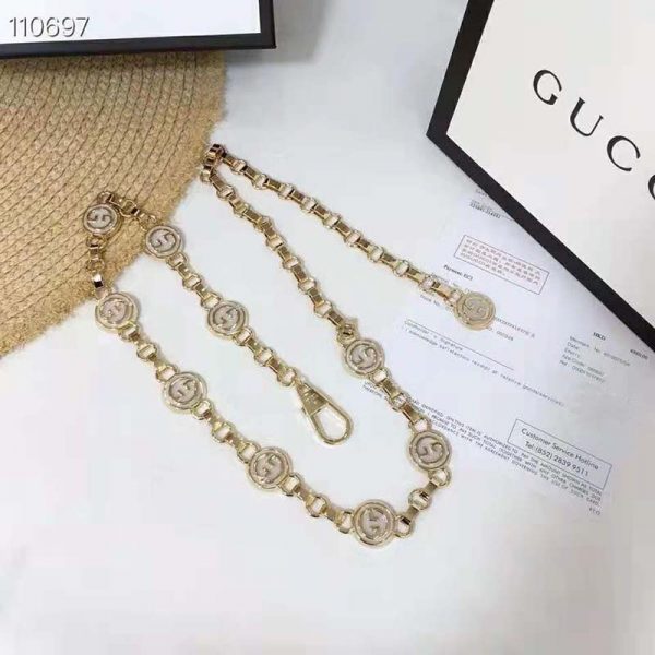 Gucci Women Interlocking G Chain Belt Shiny Gold-Toned Metal Double Chain (7)