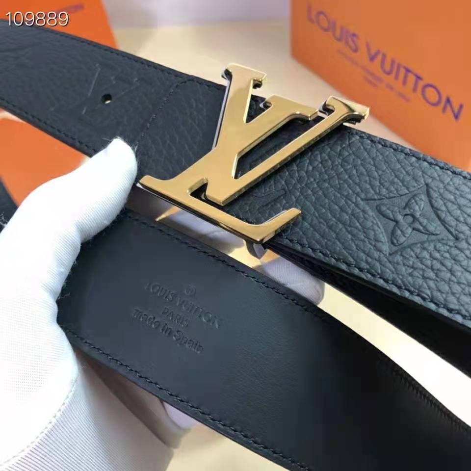 LV Initiales 30MM Reversible Belt in Gold Hardware Monogram Canvas Leather  Strap with Calf Leather Lining — Dimples Ceniza