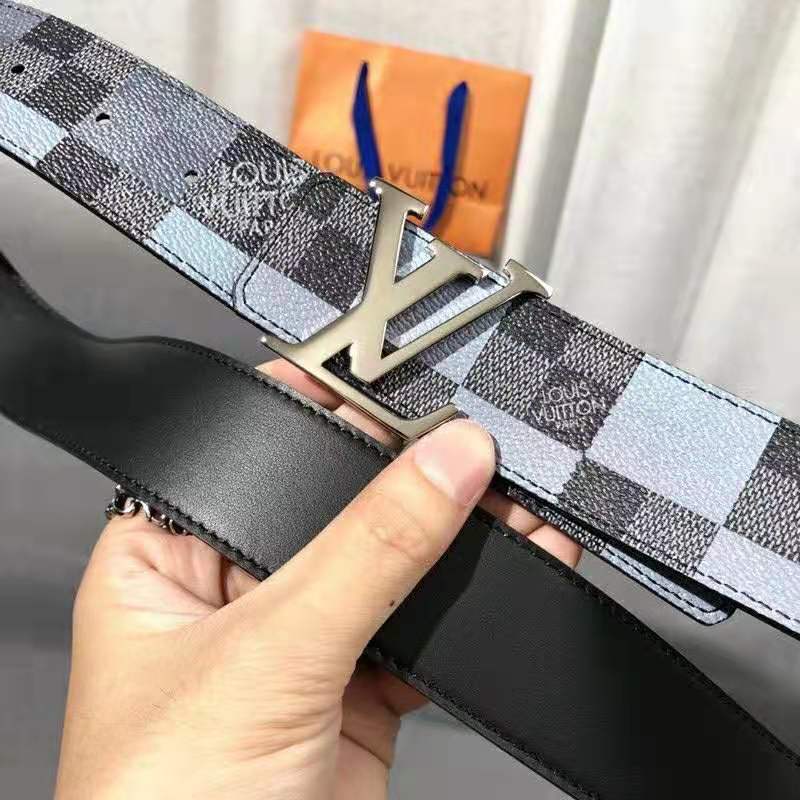 Louis Vuitton LV Initiales Reversible Belt 40MM Damier Salt Light Grey in  Coated Canvas with Silver-tone - US