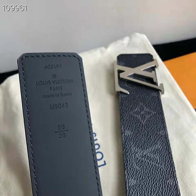 Louis Vuitton LV Initiales 40mm Reversible Grey Monogram Eclipse. Size 90 cm