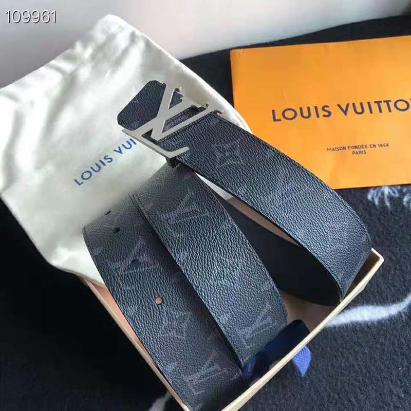 Louis Vuitton LV Initiales 40mm Reversible Grey Monogram Eclipse. Size 80 cm