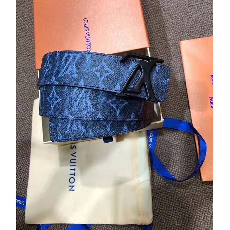 Louis Vuitton LV Shape Reversible Belt 40 MM Dark Blue in Canvas/Leather with  Blue-tone - US