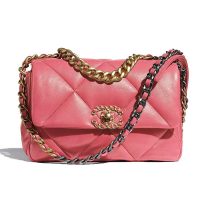 Chanel Women 19 Flap Bag Lambskin Gold Silver-Tone & Ruthenium-Finish Metal Coral